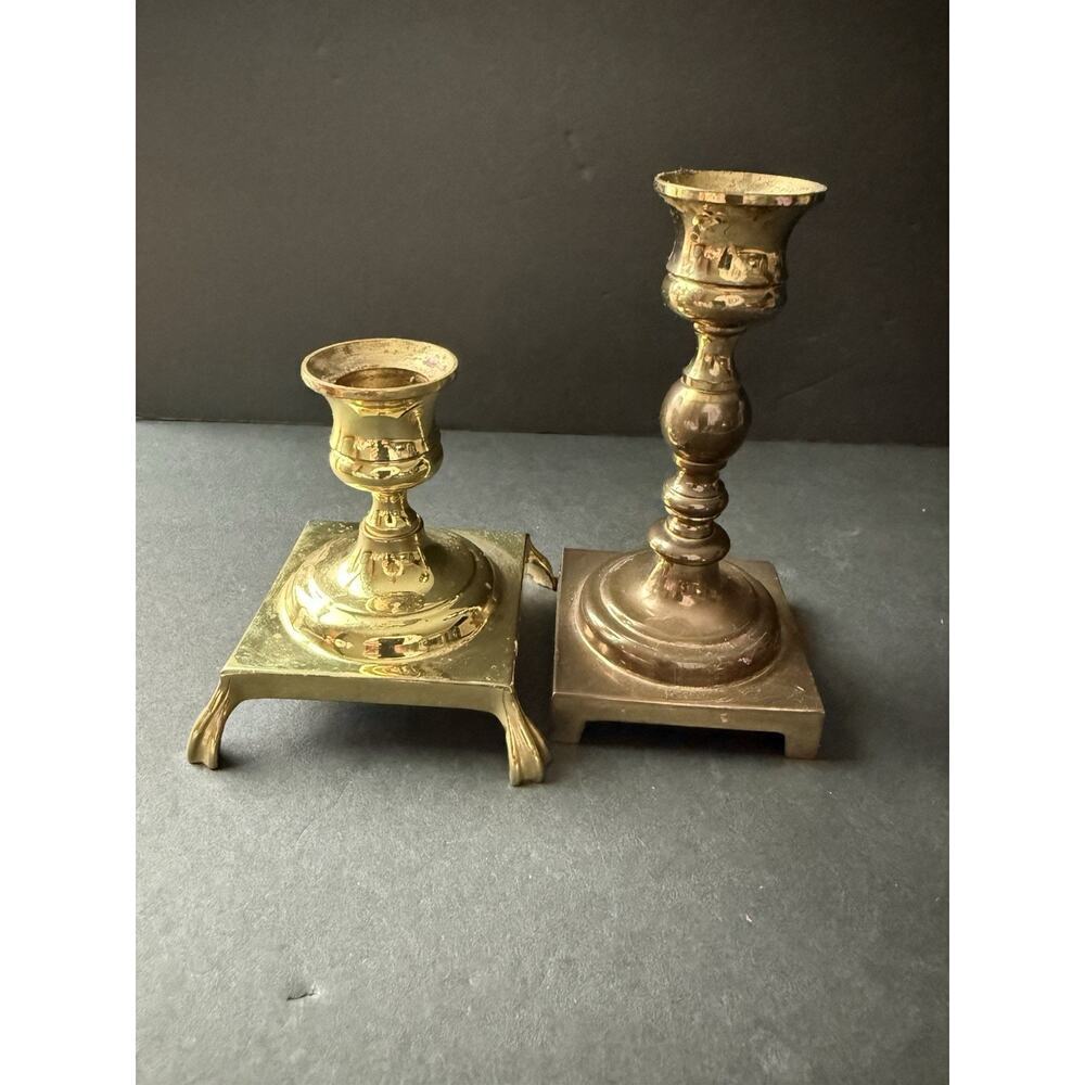 Vintage Brass Candlestick Holders Set (2) MCM Holiday Centerpiece Cottagecore